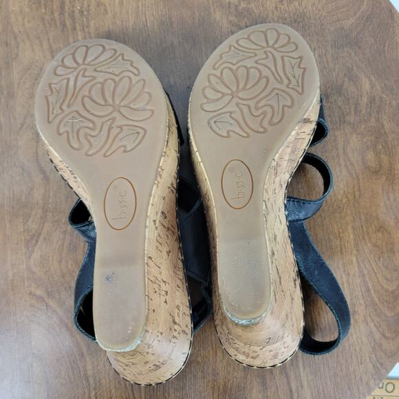 B.O.C Womens Schirra Sandals‎ 7 Black Leather Cork Wedge Sling Back Buckle Strap - Picture 11 of 14